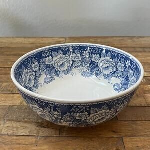 Collectible Mason's Blue & White 10" Ironstone Serving Bowl Floral London